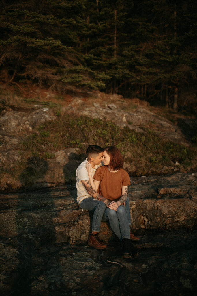 engagement session on otter cliffs in Acadia national park 