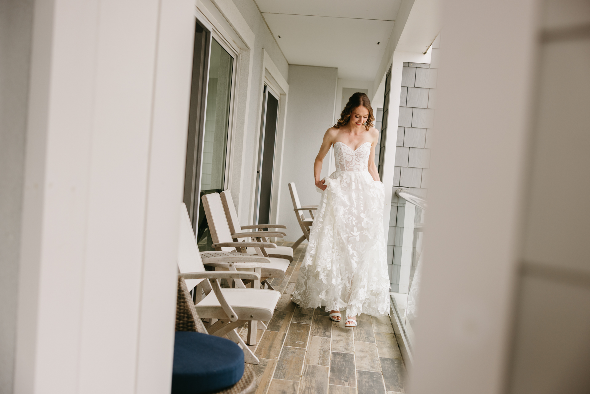 bride walks towards dad for first look 
