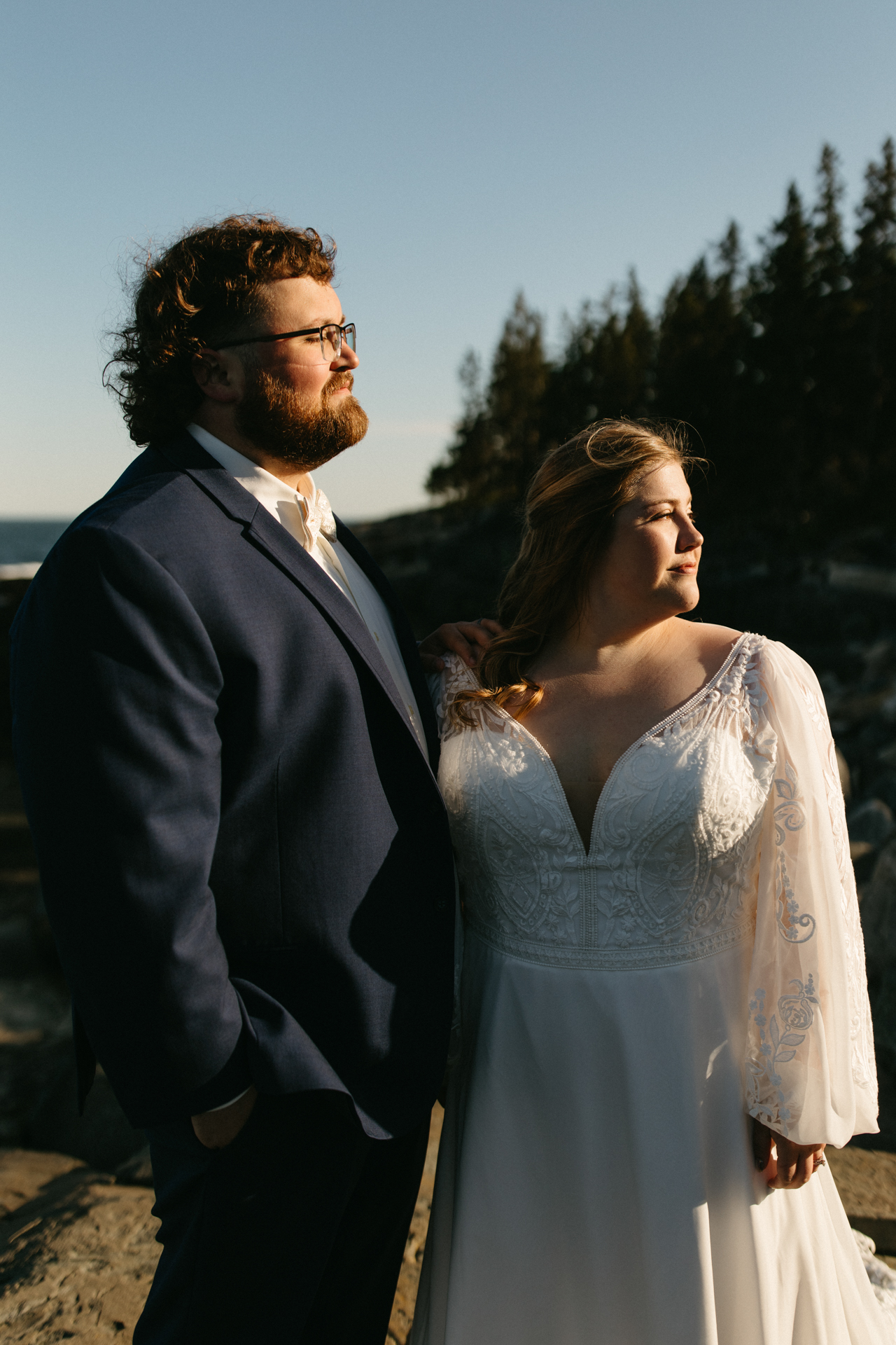 bride and groom acadia portrait