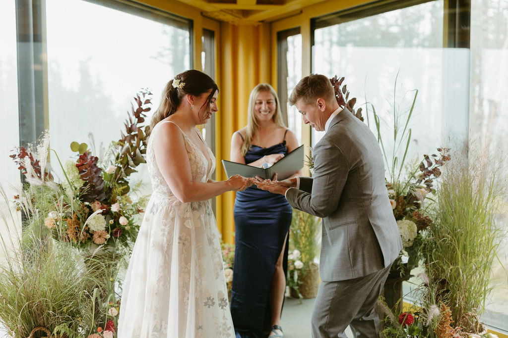Photo of brides at a ceremony at The Nest at Saddleback Mountain Ski Resort in Rangeley, Maine for a wedding ceremony