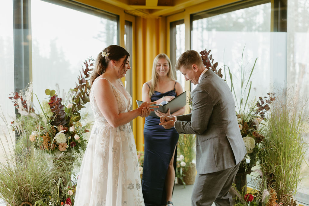 Photo of brides at a ceremony at The Nest at Saddleback Mountain Ski Resort in Rangeley, Maine for a wedding ceremony
