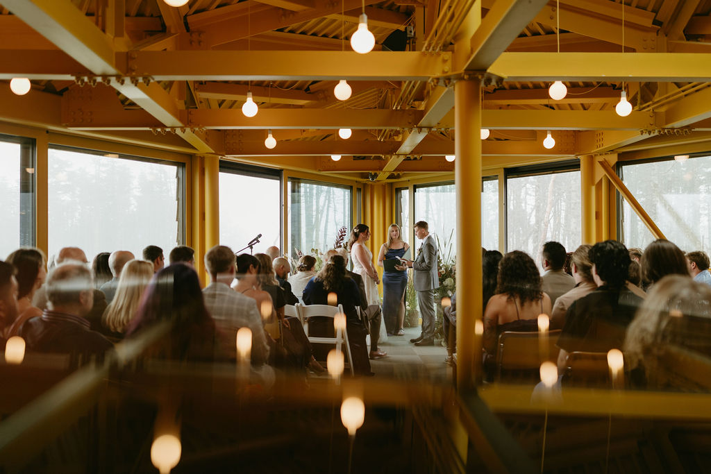 Photo of brides at a ceremony at The Nest at Saddleback Mountain Ski Resort in Rangeley, Maine for a wedding ceremony